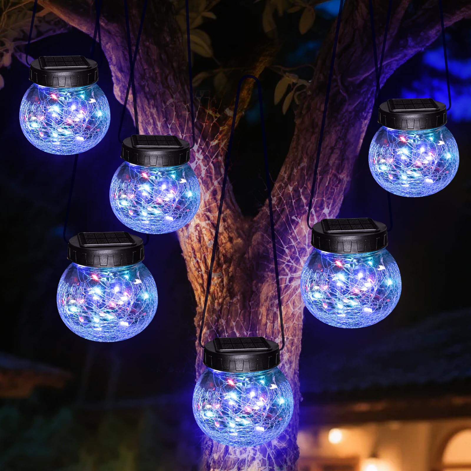 Photo 1 of ***OBNLY 3&****kolpop 6 Pack Solar Lantern Outdoor Lights, Multi-Coloured Solars Lanterns with 30 LED, Crackle Glass Ball Waterproof Hanging Solar Lights for Garden Decor Patio Fence Yard Christmas Tree Decoration