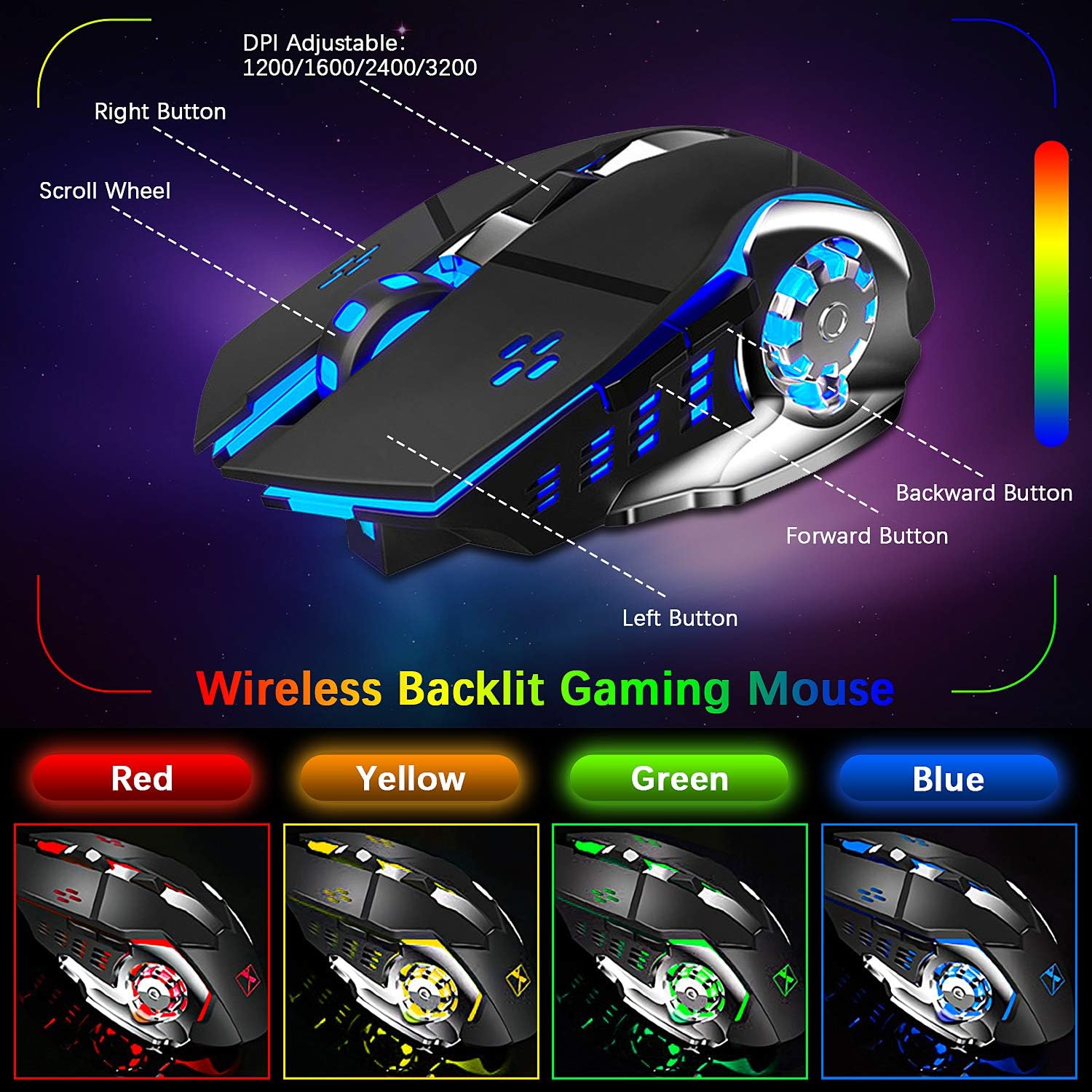 Wireless Gaming Keyboard and Mouse,Rainbow Backlit Rechargeable Keyboard Mouse with 3800mAh Battery Metal Panel,Removable Hand Rest Mechanical Feel Keyboard and 7 Color Gaming Mute Mouse for PC Gamers: Computers & Accessories
