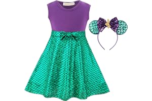 Funna Mermaid Costume for Girls Mommy and Me Princess Dress with Ears Headband