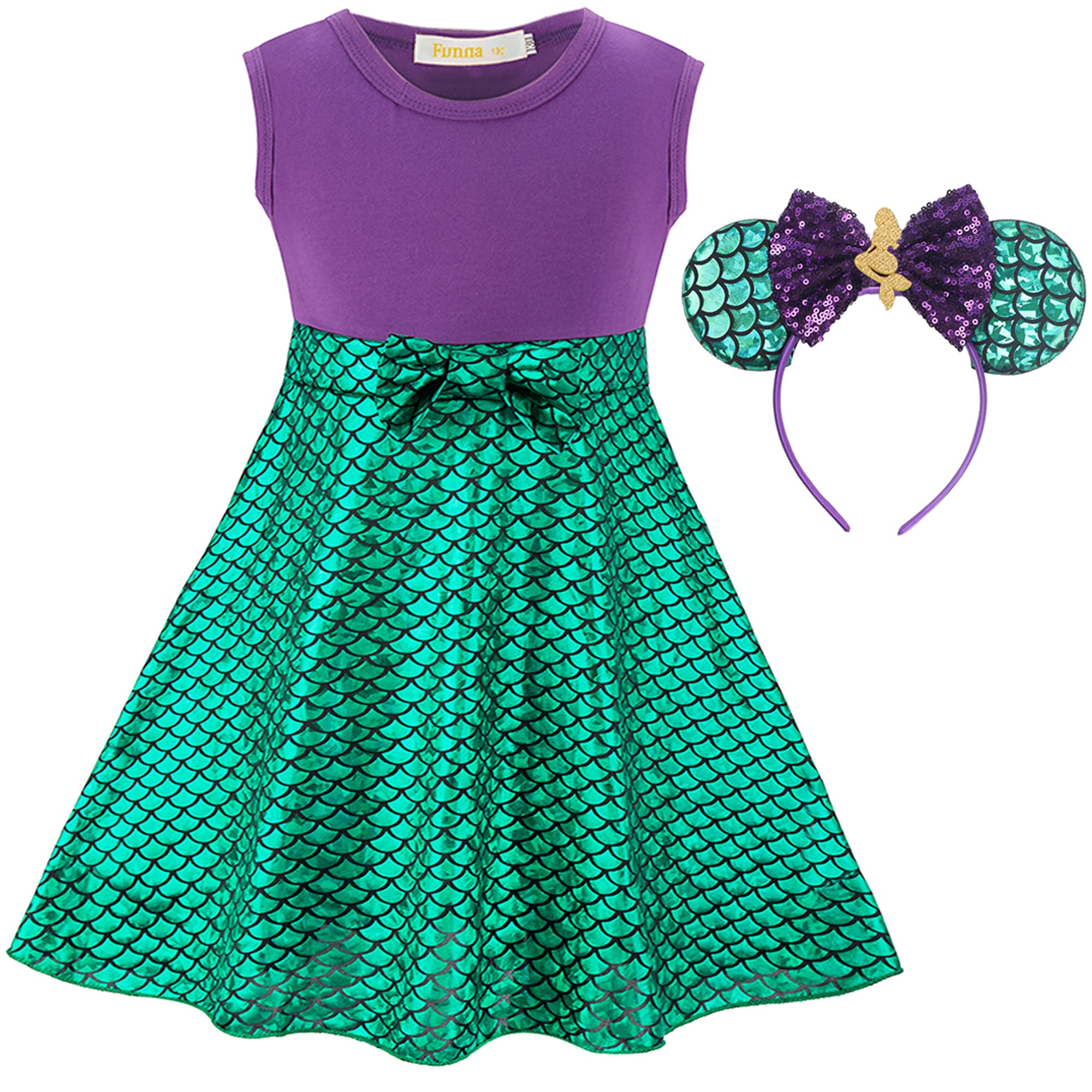Photo 1 of ***Missing ears***Funna Mermaid Costume for Girls Mommy and Me Princess Dress with Ears Headband, Adult Small Purple***Missing ears***
