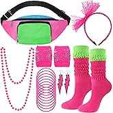 Handepo 19 Pcs 80s Costume Accessories Set Neon Retro 80s Fanny Pack Hairband Fishnet Gloves Bracelet Earrings Necklace Socks