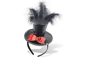 Bnikion Black Mini Top Hat Headband Fascinator Feather Top Hat for Halloween Carnival Mardi Gras Xmas Holiday Costume