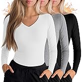Sweetyweee 3 Pack Women's Under Scrubs Long Sleeve Shirt V Neck Thermal Fleece Slim Fit Stretchy Nurse Top Basic Layering Tee