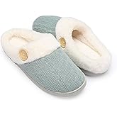 Chantomoo Womens Slipper Warm Comfy Memory Foam House Slippers Knitted Shoes Faux Fur Lined Anti-Skid Rubber Sole Bedroom Cozy Indoor Outdoor Slippers
