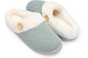 Chantomoo Womens Slipper Warm Comfy Memory Foam House Slippers Knitted Shoes Faux Fur Lined Anti-Skid Rubber Sole Bedroom Cozy Indoor Outdoor Slippers