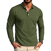 MAGCOMSEN Men's Polo Shirt Long Sleeve Golf Shirts Quick Dry Lightweight 3-Button Performance Work Fishing Athletic