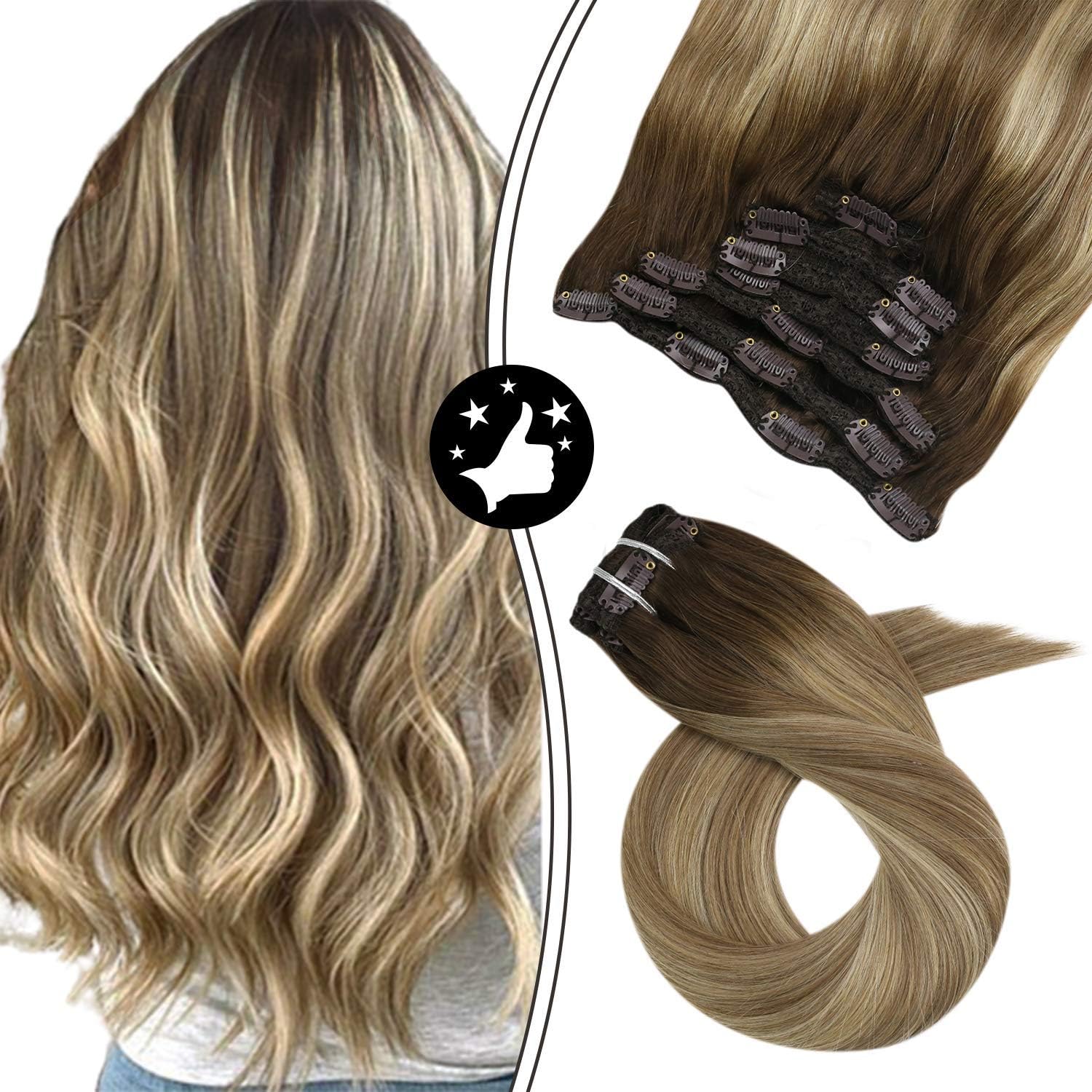 Moresoo Extensions a Clip Cheveux Humain Naturel 24 Pouces Balayage