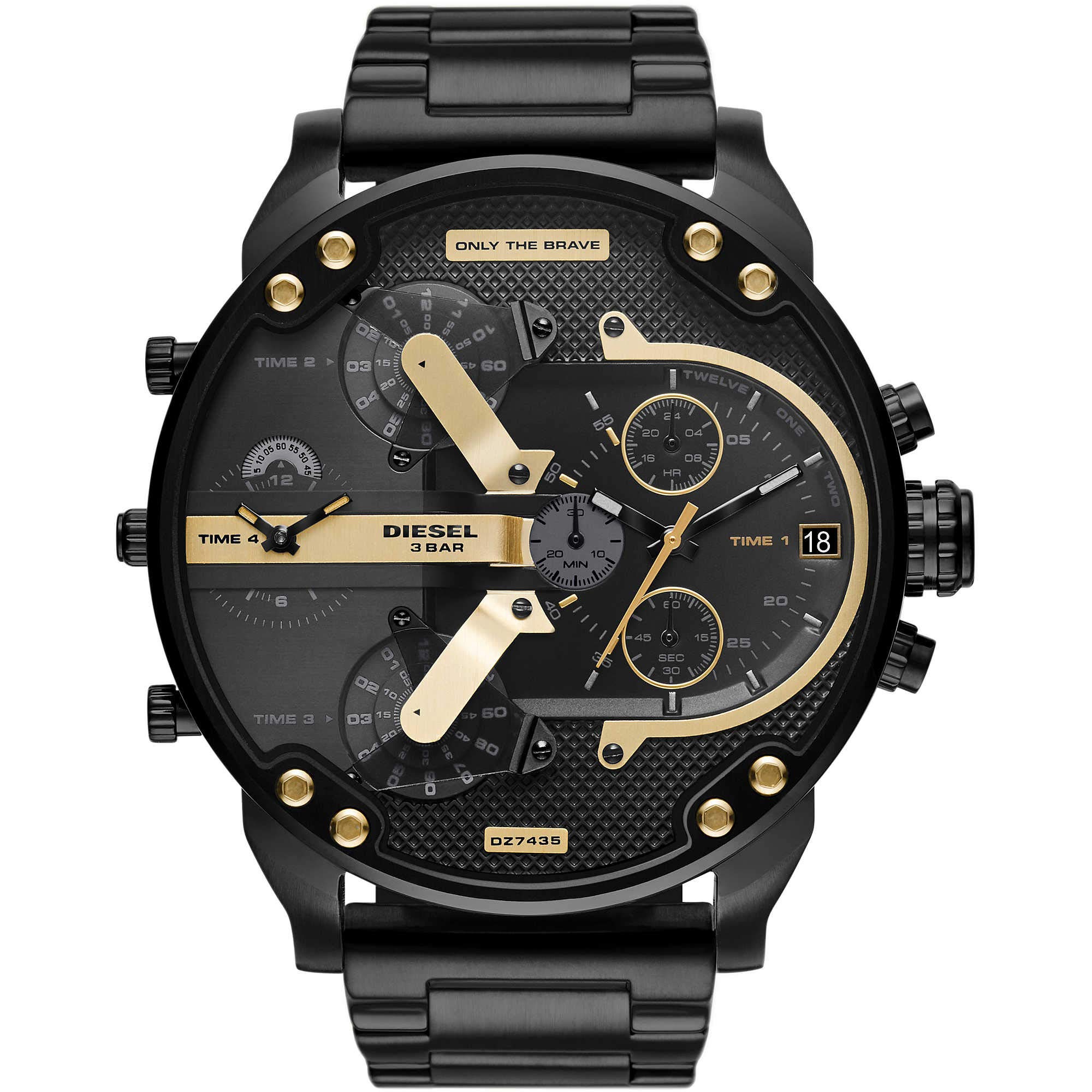 Diesel Watch for Men Mr. Daddy 2.0, Chronograph Movement, 57 mm Black Stainless Steel Case with a Stainless Steel Strap, DZ7435