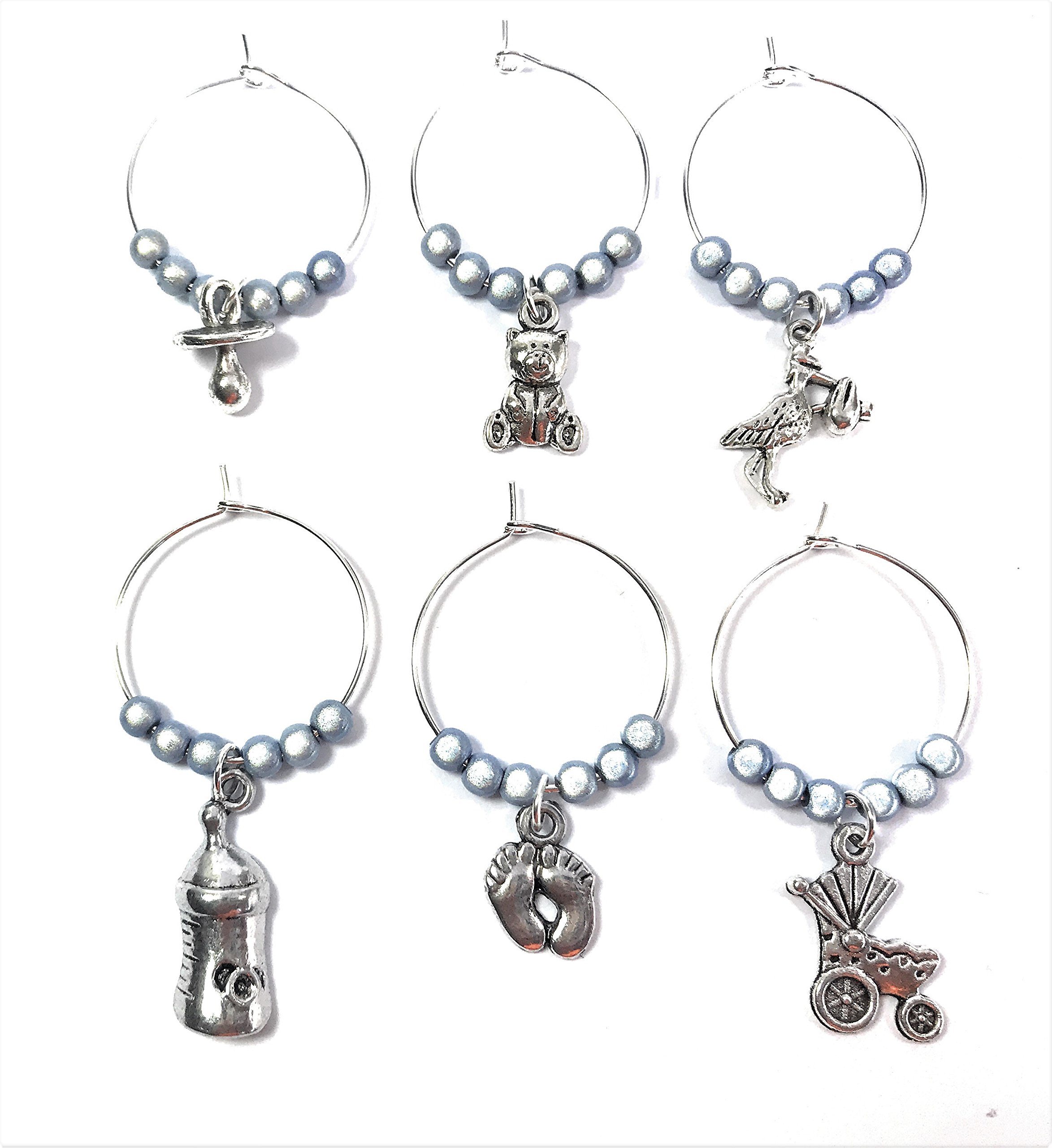 Libby's Market Place It's a Boy Baby Shower Glass Charms with Blue Gift Bag