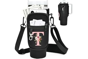 SERNAXI Initial A-Z Water Bottle Carrier Bag with Strap for Stanley 40 oz Tumbler,Water Bottle Holder Pouch with Pattern Phone Pocket for Stanley Cup Accessories Personalized for Women