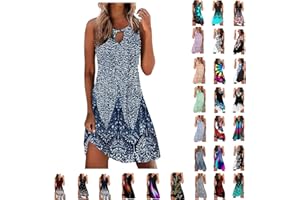 JEGULV Summer Dresses for Women 2024 Casual A-Line Sleeveless Tank Dress Hollow Out Floral Print Dress Flowy Sundresses
