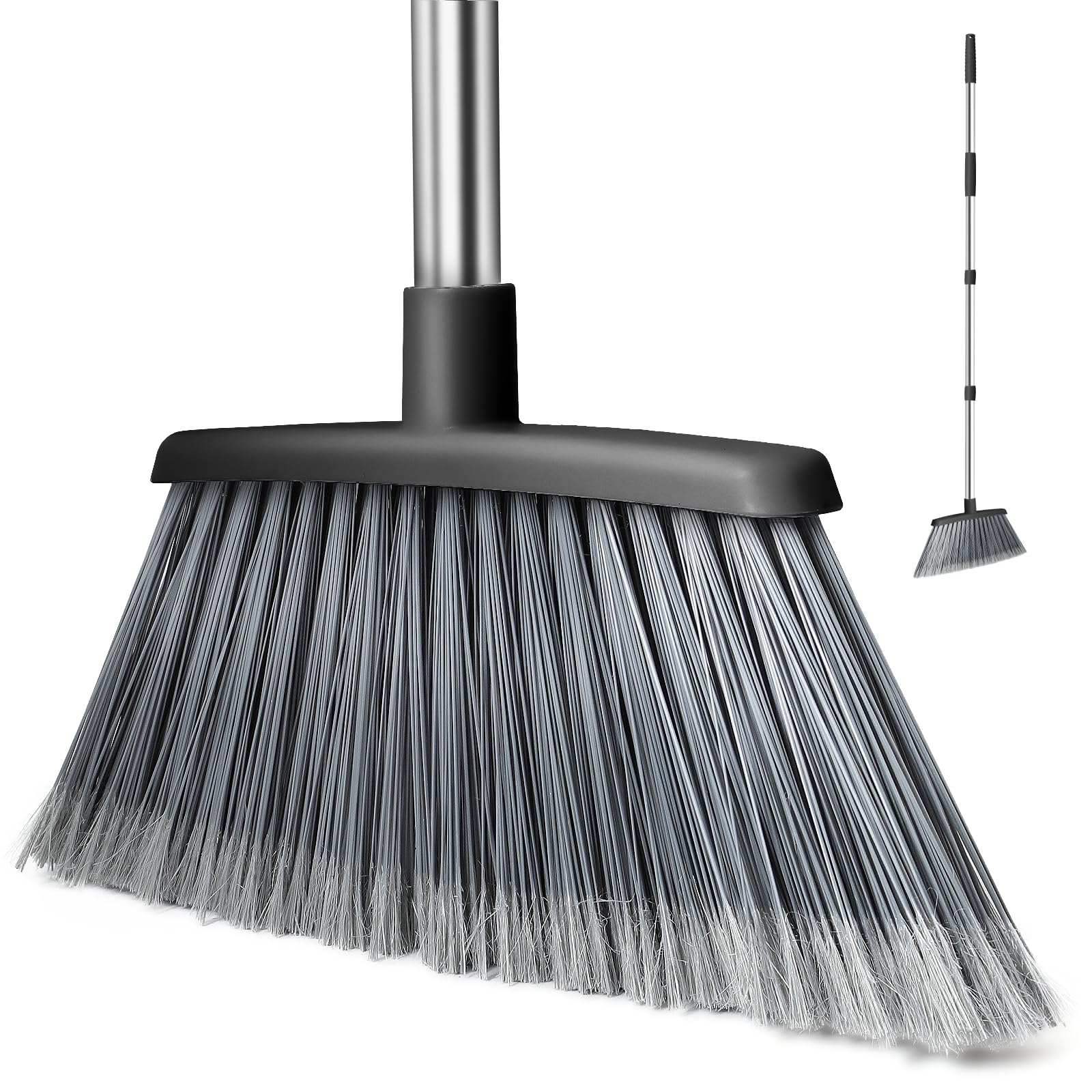 Photo 1 of Broom, Outdoor Brooms for Sweeping Indoor, Adjustable 55" Pet Hair Removal Heavy Duty Broom for Floors Home Kitchen Garage Commercial Patio Industrial Snow (Black)