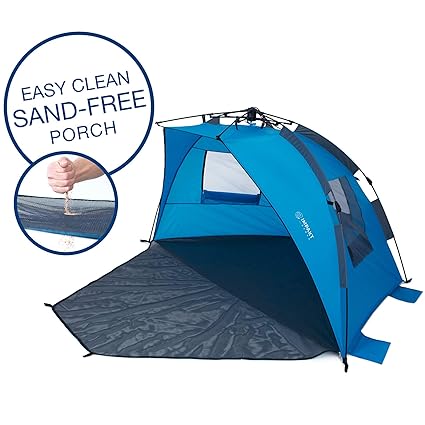 Impakt Ocean Beach Tent With Easy Clean Sand Free Porch 4 Person Xl Deluxe Tent Easy Setup Pop Up Sun Shade Wind Blocker