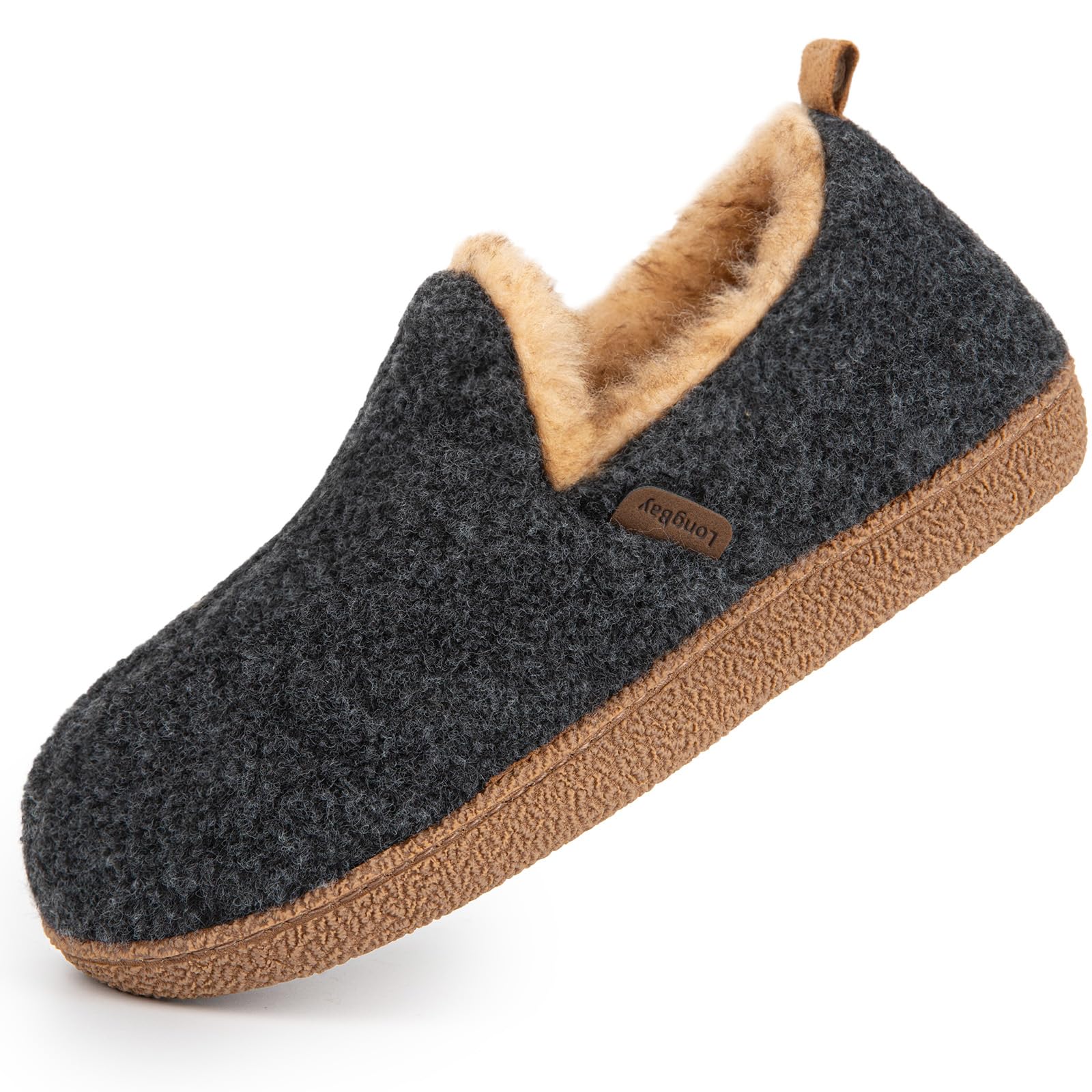 Photo 1 of LongBay Women's Felt Bootie Slippers Warm Cozy Memory Foam Slipper Boots with Polar Fleece Lining Non Slip House Shoes Indoor Outdoor Black, 9-10