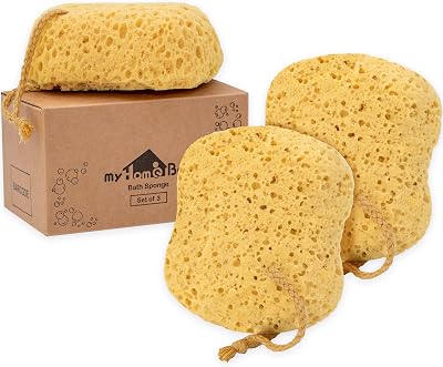 myHomeBody Bath Sponge Foam Loofah Large 3 Pack with Rope Hang Tag