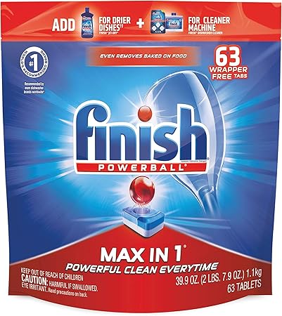 Amazon Com Finish Max In 1 63ct Dishwasher Detergent Powerball Wrapper Free Dishwashing Tablets Dish Tabs Health Personal Care