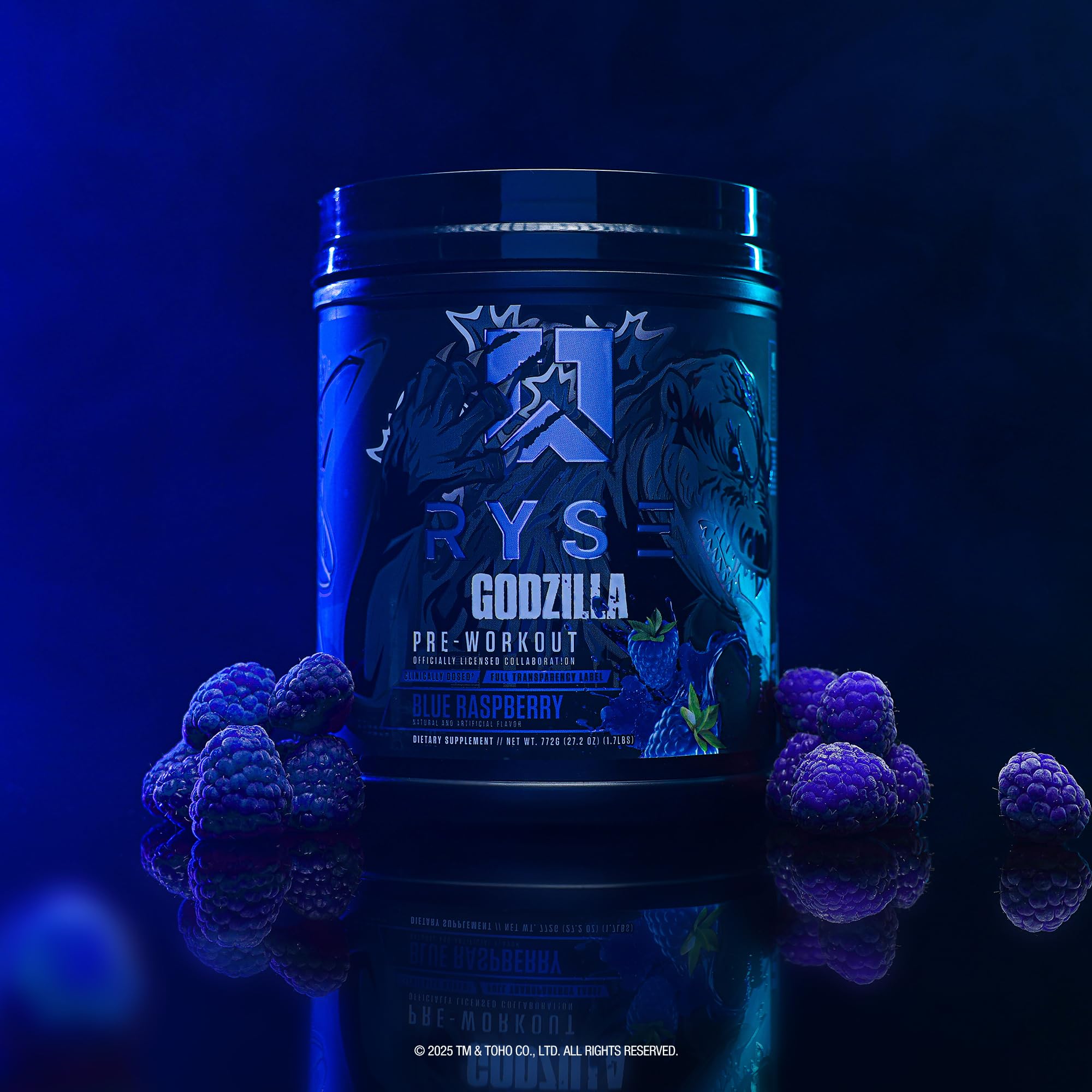 RYSE Godzilla X Noel Deyzel Pre Workout Powder - Blue Raspberry - 400mg Caffeine, High Stim Pre-Workout for Men & Women with Citrulline & Beta Alanine - Energy, Pump & Focus - 20/40 Servings