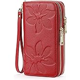 GOIACII Women's Wallet Large Capacity Double Zip Ladies Card Phone Holder RFID Blocking Wristlet Leather