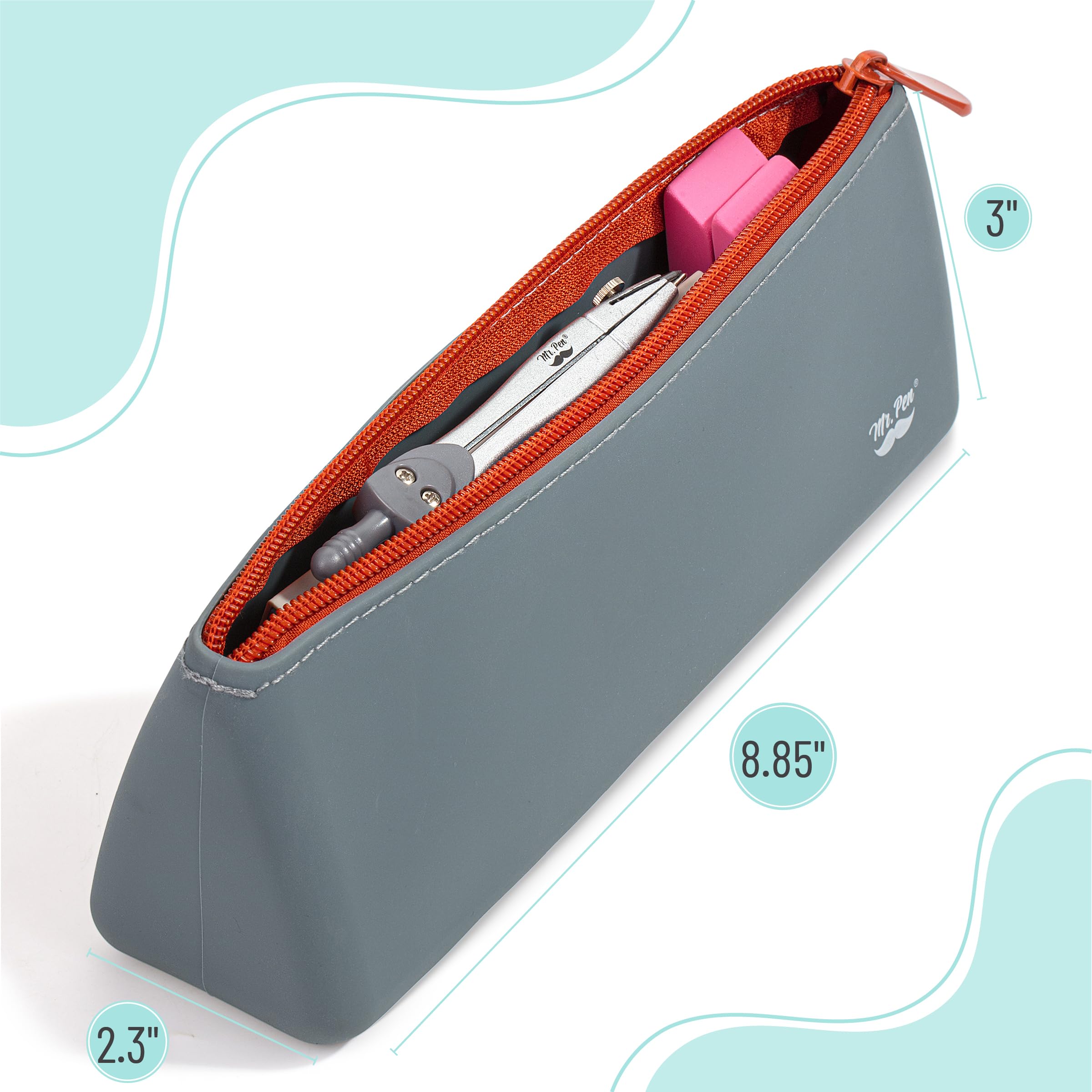 Mr. Pen- Silicone Pencil Case Pouch, Slate Blue, Aesthetic Triangular Design, Multipurpose, Aesthetic Pencil Case Small, Silicone Makeup Bag, Back to School Supplies