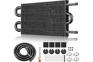 ISINFLASH 5/16" Transmission Oil Cooler Kit, Universal Aluminium Black alloy 4 Pass Ultra-Cool Tube and Fin Oil Cooler Kit Compatible with Ford Chevrolet Dodge Ram Truck