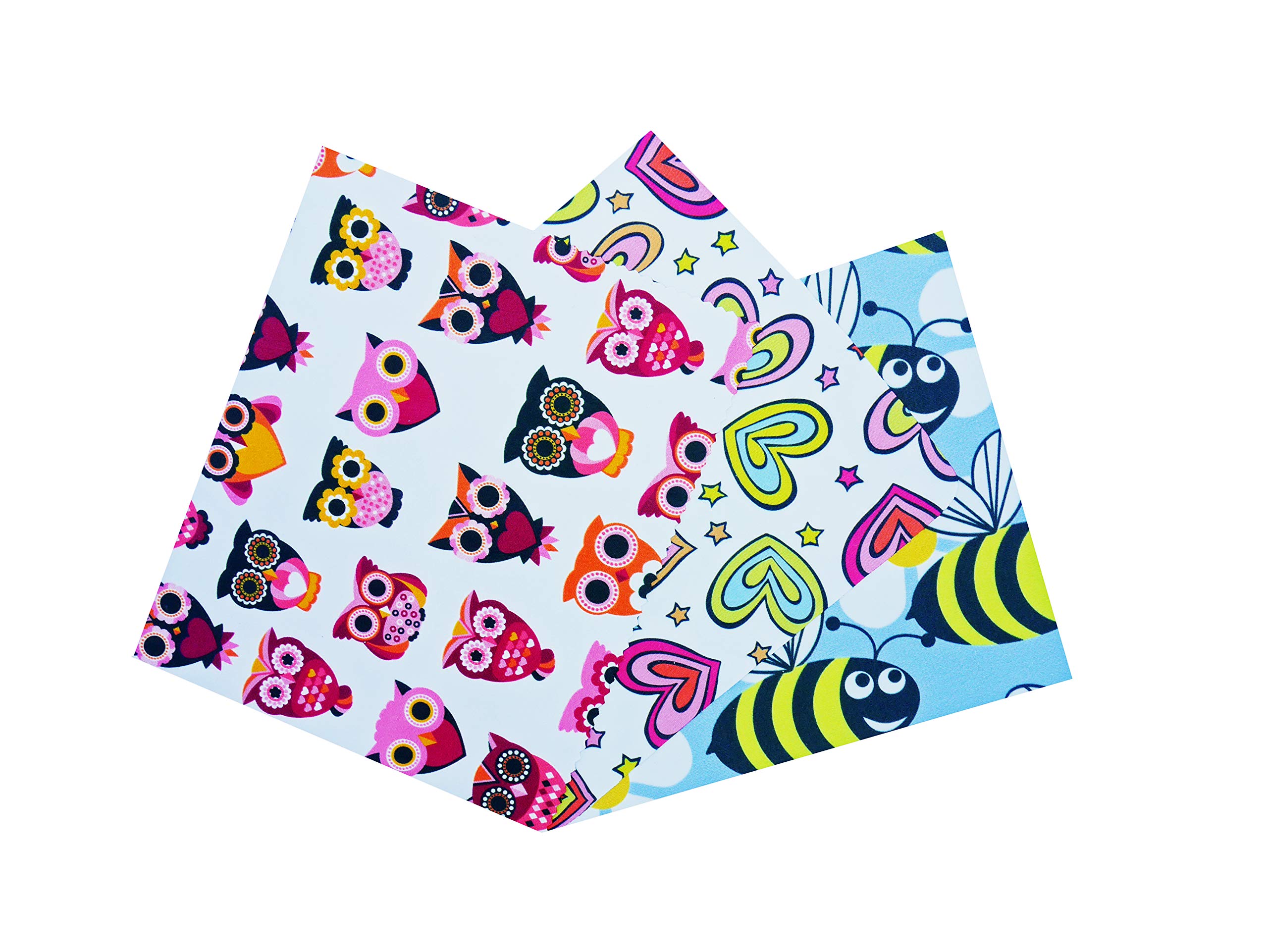 Go Optical Microfiber Glasses Phone Lens Screen Cleaning Cloths Cute Animals Owl Bee & Rainbow Hearts X 3 Microfibre