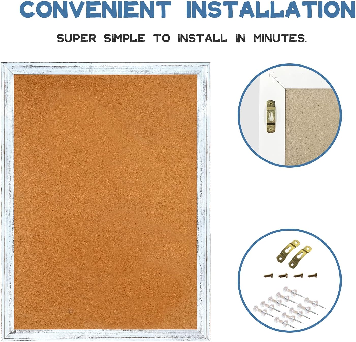 AMUSIGHT Cork Board with White Rustic Frame, Bulletin Board for Wall, 36 x 24 Inches, Perfect for Home, School, Office : Office Products