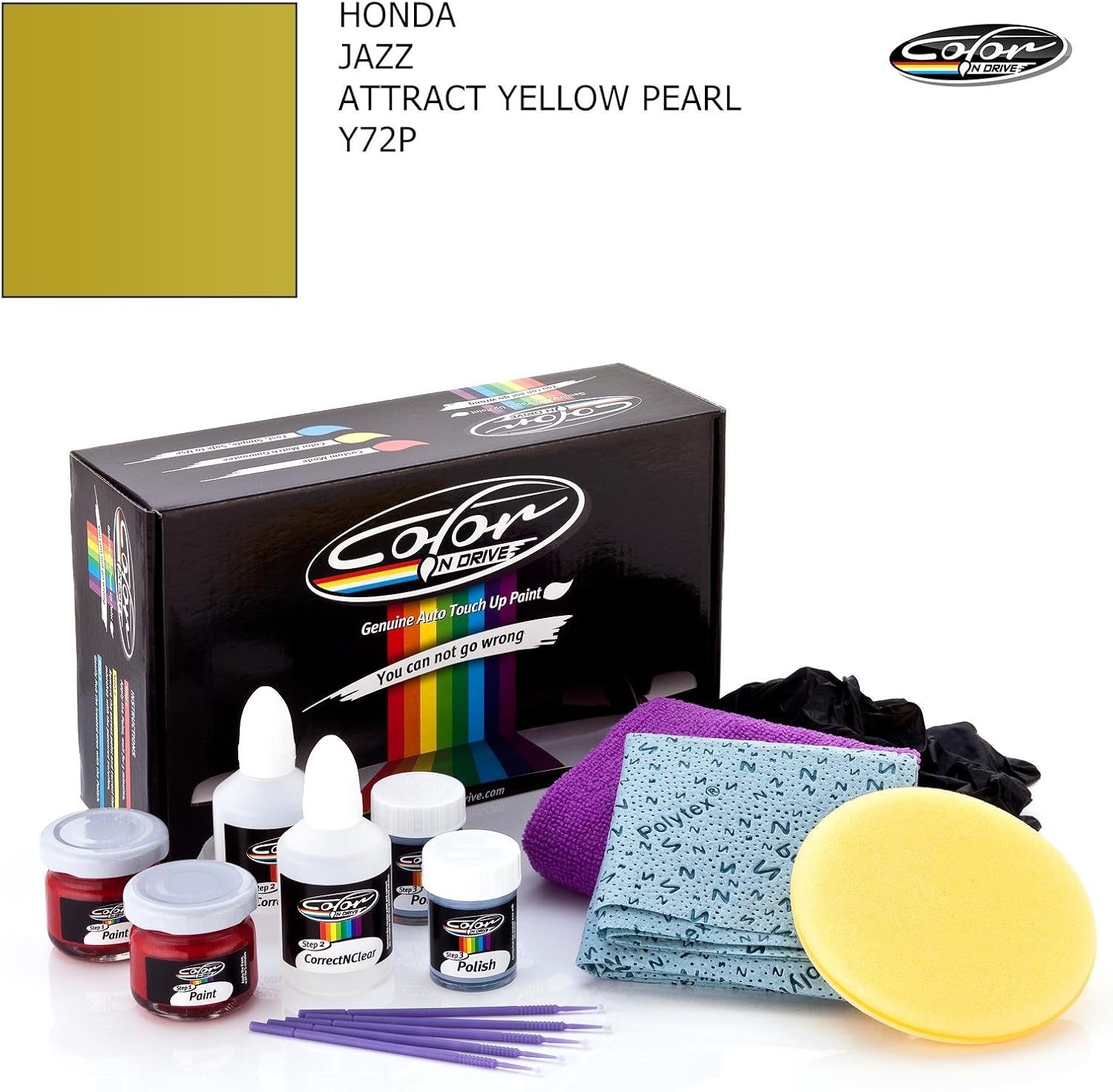 Honda JAZZ/ATTRACT YELLOW PEARL Y72P / COLOR N DRIVE TOUCH UP PAINT SYSTEM FOR PAINT CHIPS AND