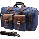 Wildroad 50L Travel Duffel Bag, Expandable Canvas Genuine Leather Duffle Bag Upgraded Overnight Weekender Carry on Bag