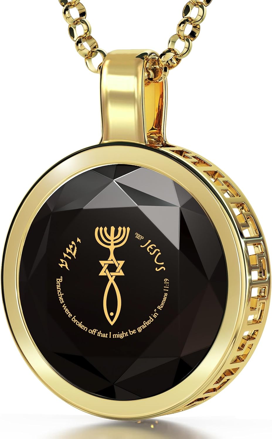 Collar cristiano enchapado en oro - Menora y pez, judíos por Jesús