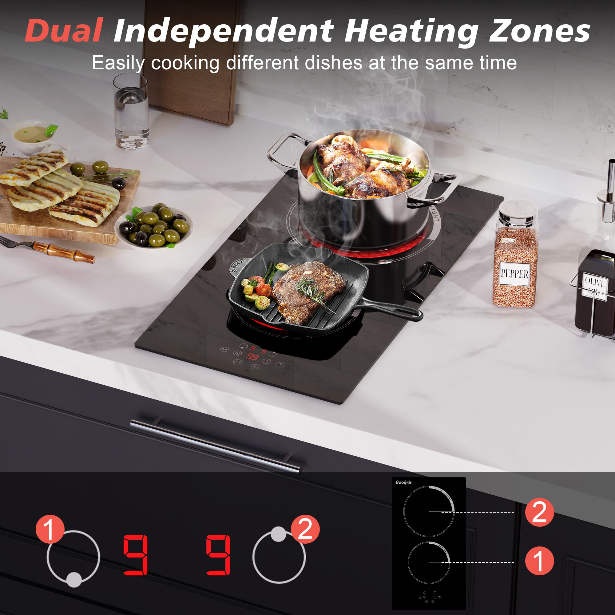 Cooksir 2 Burner Electric Cooktop, 12 Inch Electric Stove Top 3000W