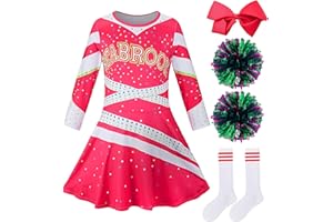 HANERREAL Girls Cheerleader Costume Outfit Halloween Cheer Uniform Dress Up with Accessories