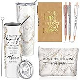 Domensi 6 Pcs Employee Appreciation Gift Set for Women Female Thank You Gift May You Be Proud 20 oz Rustic Marble Sign Tumbler Makeup Bag Journal for Nurse Lady Work Business(White)