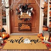ULTSOFE Halloween Welcome Mat Ghost Non-Slip Front Door Mat, 17x29 in | Faux Coir, Rubber Backing, Shed & Fade Resistant, Low Profile Doormat for Porch Patio Entryway Back Door Halloween Home Decor