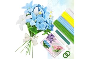 SUZURANA 400 Pcs Blue Yellow Pipe Cleaners Craft for Flowers, 4 Colored Pipe Cleaner Flower Kit, Pastel Chenille Stems for Handmade Bouquet Wrapping Party Decorations with Floral Wire, Ribbons, Tape