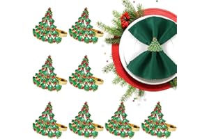 BIGMETA Christmas Napkin Rings Set of 8, Christmas Tree Rhinestone Napkin Rings, Green Xmas Napkin Holder Ring Buckle Set Table Decor for Holiday Dining Wedding Banquet Party Dinner