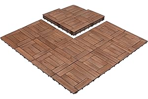 Yaheetech 27PCS Fir Wooden Floor Tiles, 12" x 12" Interlocking Patio Deck Tiles for Indoor & Outdoor Use, Brown