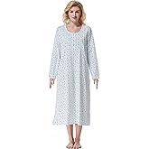 Keyocean Nightgowns for Women with Pockets Soft Cotton Comfy Lightweight Long Sleeves Ladies Nightdress