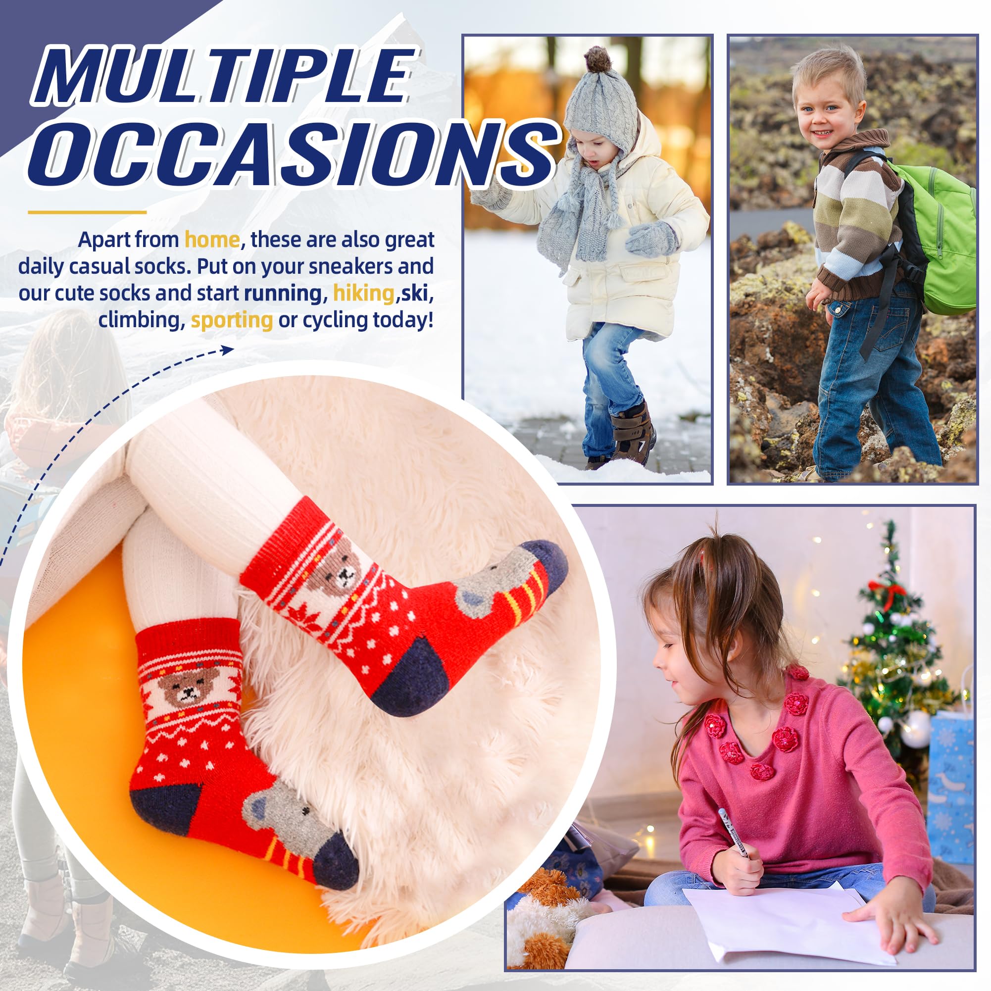 Eocom Kids Wool Socks For Boys Girls Warm Hiking Thermal Winter Cozy Soft Thick Toddlers Crew Boot Socks 6 Pairs