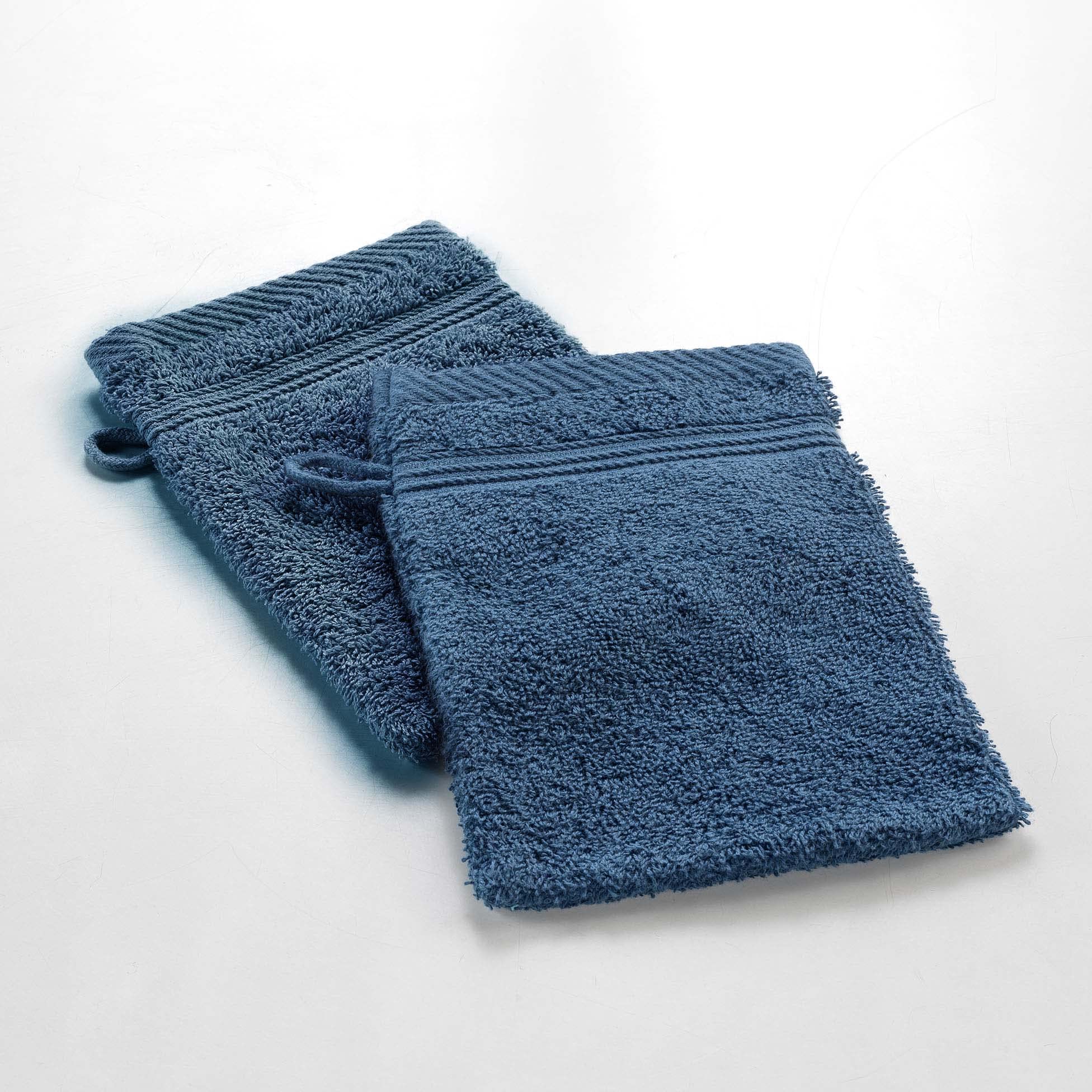 Douceur d'intérieur, 2 x Plain Sapphire Terry Cloth Wash Mitts (15 x 21 cm)