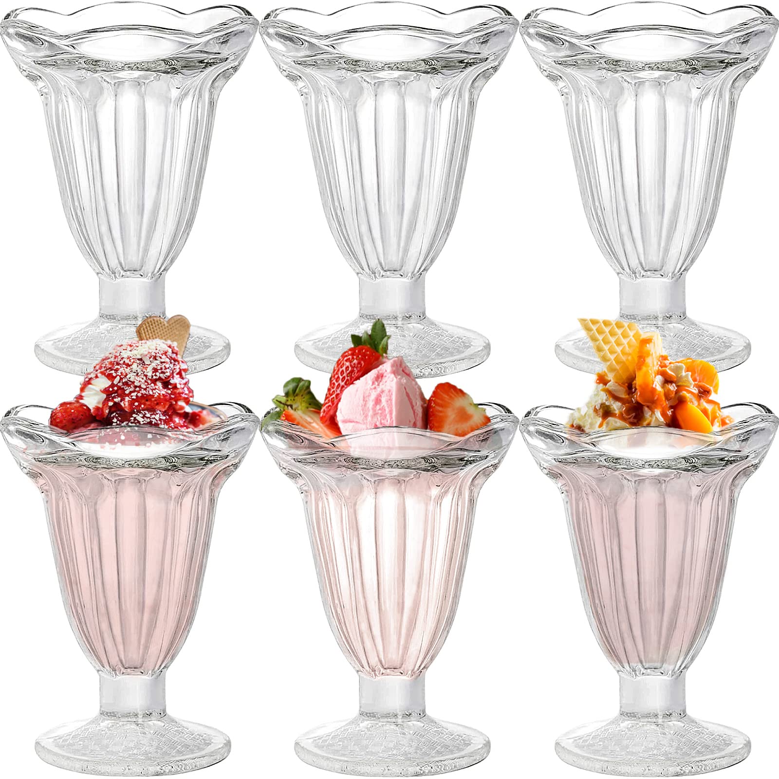 Photo 1 of *ONE BROKEN* NDSWKR 6 Pack Glass Tulip Sundae Cups, 6.7 Oz Clear Old Fashioned Soda Glass, Footed Milkshakes Glass Cups for Ice Cream, Juice, Parfait, Fruits, Mousse, Pudding