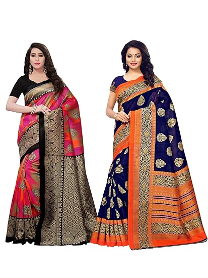 Kanchnar Womens Silk Printed Saree Combo Pack of 2