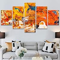 SIGNWIN 5 Panel Canvas Wall Art Modern Art Abstract Brushstroke Closeup Expressionism Expressive Modern Multicolor Oil Painting for Home Decorations Ready to Hang - 60