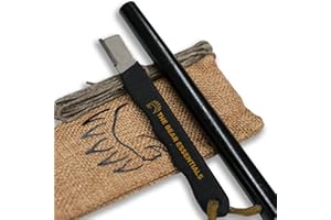 The Bear Essentials - 6" x 1/2" Large Ferro Rod & Tungsten Striker Fire Starter Survival Kit, Reflective Paracord, Waxed Hemp & Burlap Sack -20,000+ Strikes