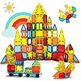 W WISE BLOCK Magnetic Tiles, 131PCS Magnetic Blocks Set Including 2 Cars, Learning Magnetic Building Blocks Sets, Educational Magnets Tiles Toys Boys Girls Kids Ages 3 4 5 6 7 8 9+ Year Old