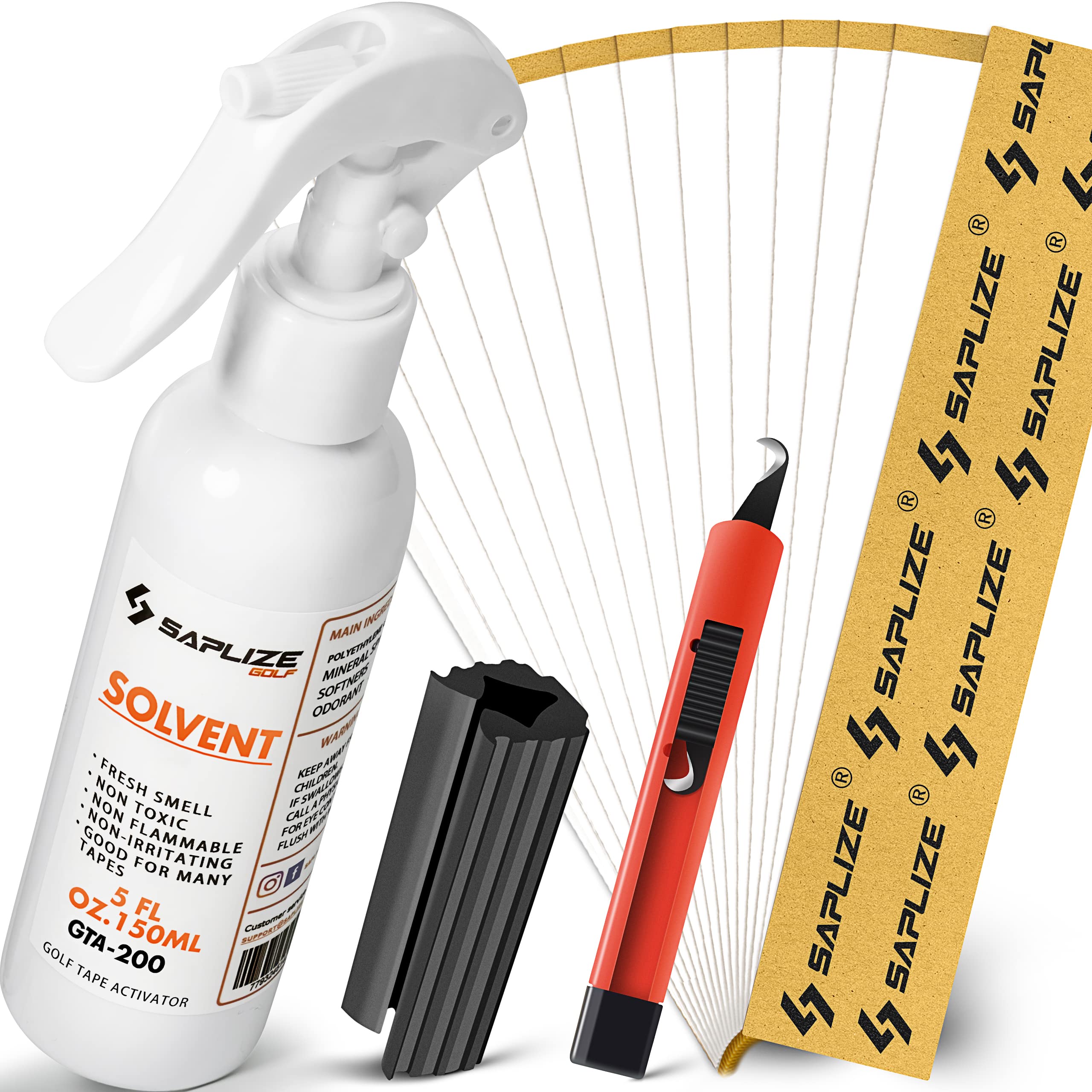 SAPLIZE Golf Regripping Kits with 15 Paper-Backed Tapes, 5oz Solvent, Vise Clamp and Hook Blade