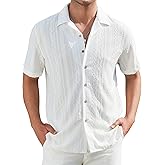 Damipow Mens Casual Button Down Shirts Short Sleeve Fashion Vacation Beach Shirts