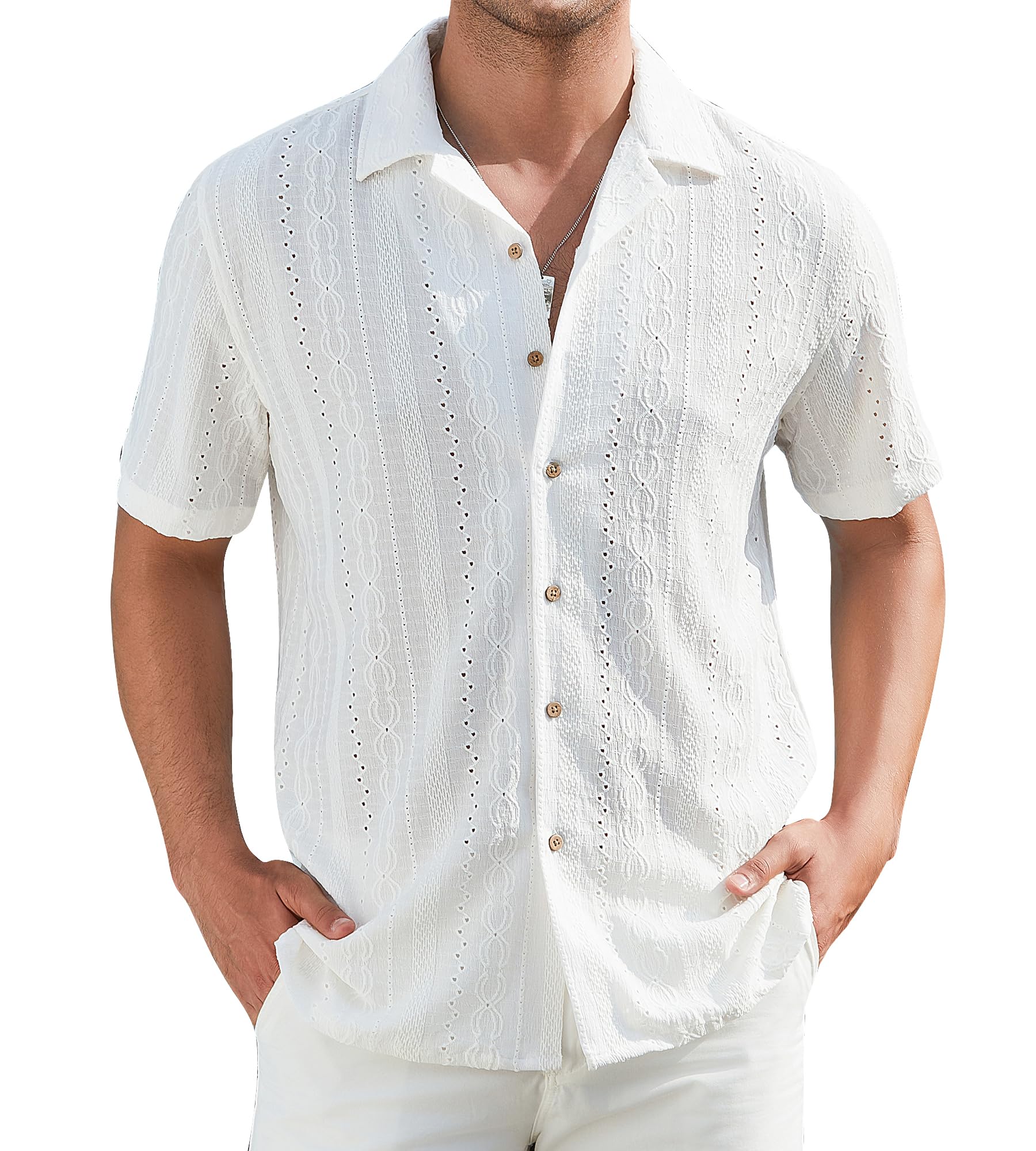 Damipow Mens Casual Button Down Shirts Short Sleeve Fashion Vacation Beach Shirts