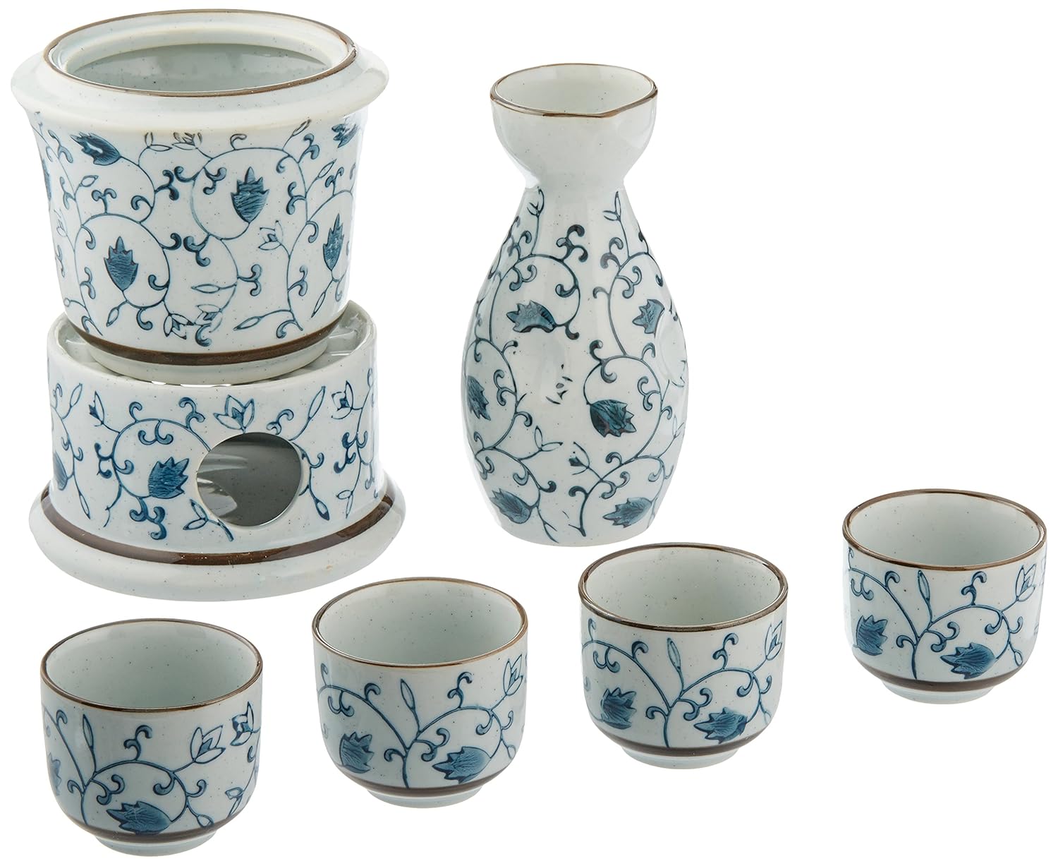 5 Piece Japanese Cherry Blossom Ceramic Saki Rice Wine Set with Carafe & 4 Cups tillescenter