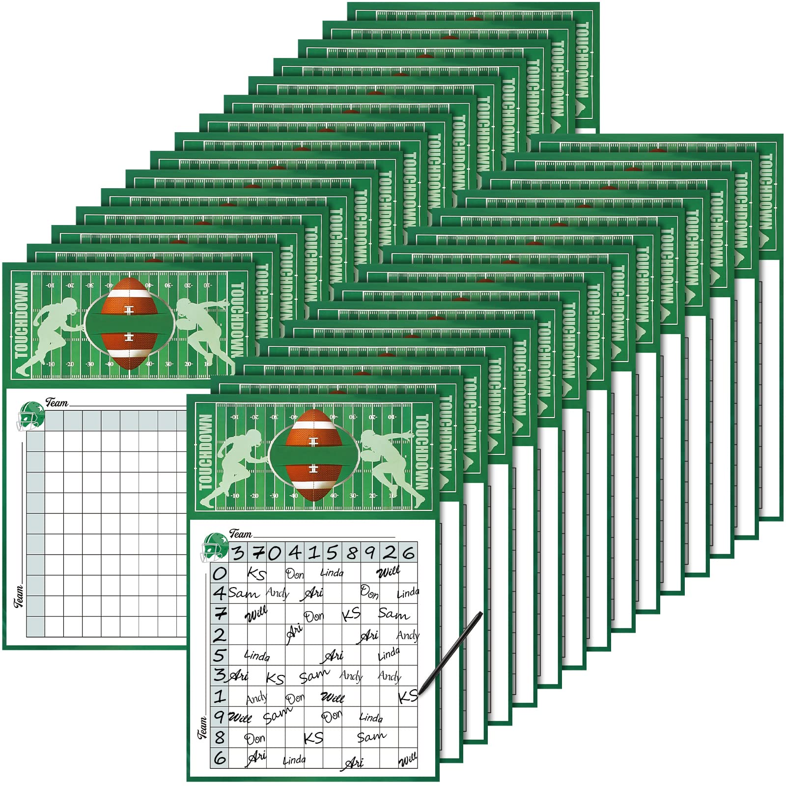 Photo 1 of Zonon Square Game Sheet Posters Football Game Squares 100 Grids Score Record Posters Football Party Sports Games Decorations for Match Party, 11 x 17 Inches(30 Pieces)