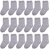 Duufin 18 Pairs Toddler Crew Socks Boys Girls Unisex Half Cushion Cotton Mid Cut Socks for Toddler Kids 1-8 Years Old